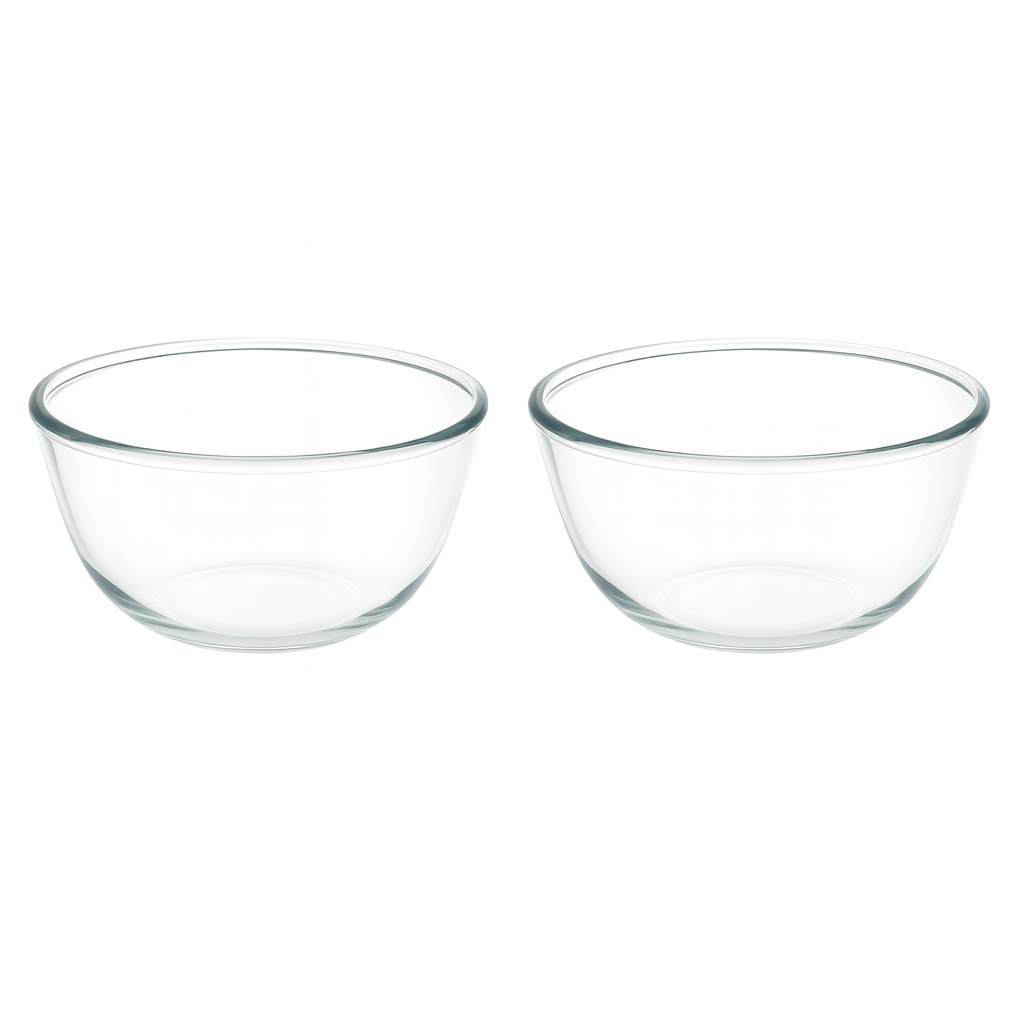 2-Piece Clear Glass Bowl Set – 2500 ml Large Mixing & Serving Bowls for Kitchen Use - Habitt
