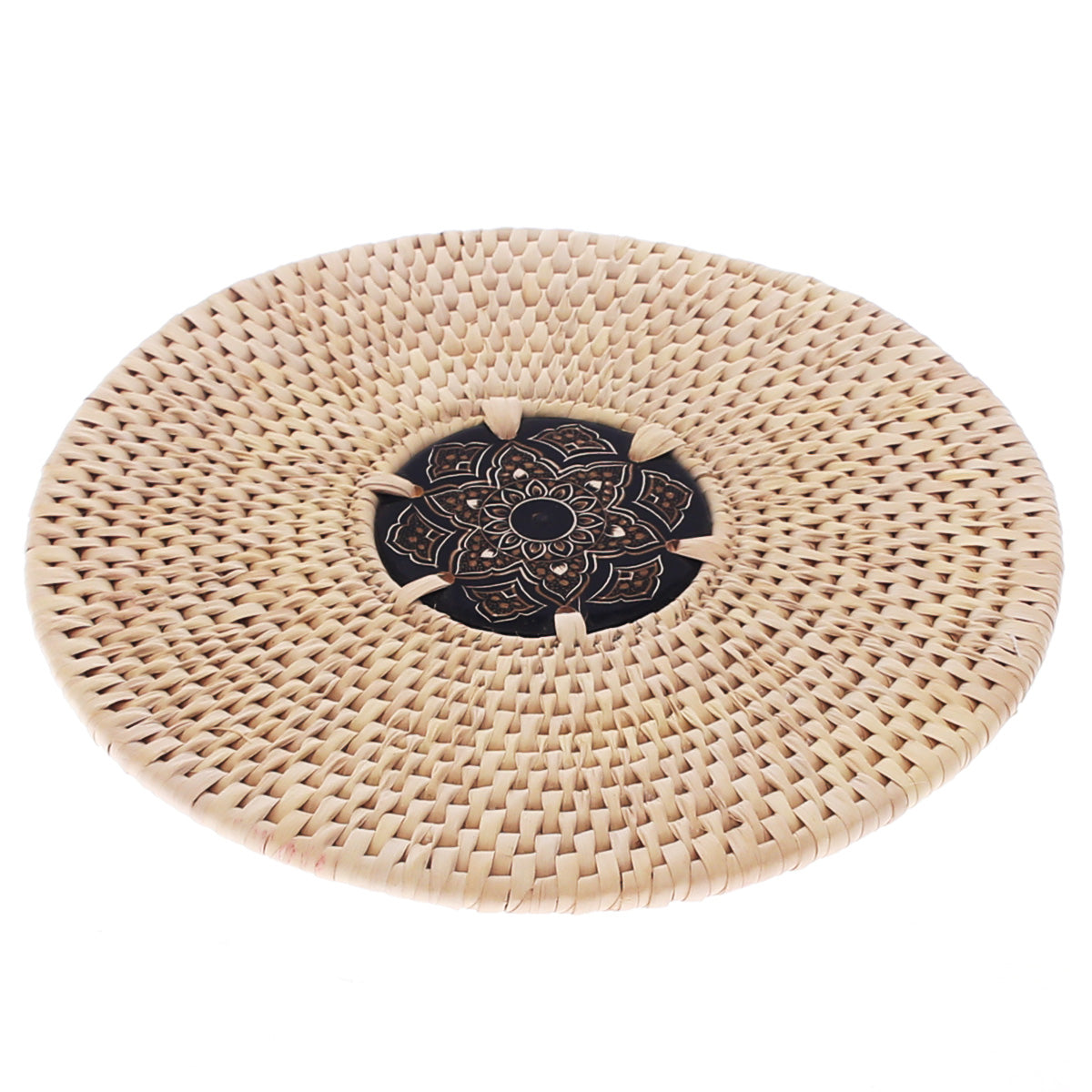 Handwoven Hot Plate Mat – Black & Gold Mandala Design Trivet (12 in, UC-B-35) - Habitt