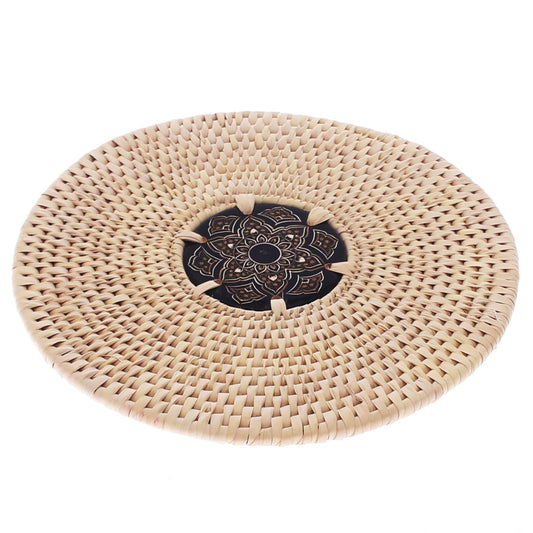 Handwoven Hot Plate Mat – Black & Gold Mandala Design Trivet (12 in, UC-B-35) - Habitt