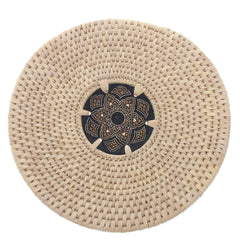 Handwoven Hot Plate Mat – Black & Gold Mandala Design Trivet (12 in, UC-B-35) - Habitt