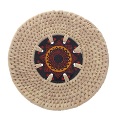 Handwoven Hot Plate Mat – Red &amp; Gold Mandala Design Trivet (8 in, UC-B-37) - Habitt