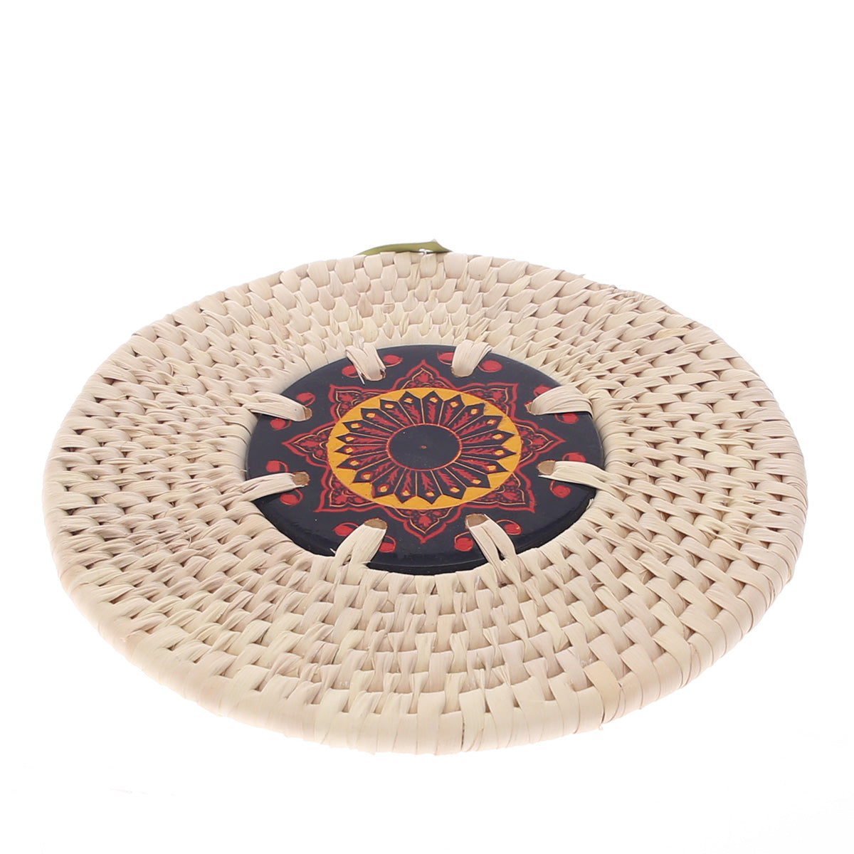 Handwoven Hot Plate Mat – Red &amp; Gold Mandala Design Trivet (8 in, UC-B-37) - Habitt