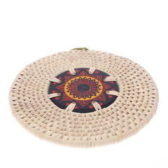 Handwoven Hot Plate Mat – Red &amp; Gold Mandala Design Trivet (8 in, UC-B-37) - Habitt