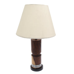 Wooden Table Lamp – White & Blue Printed Base | Classic White Shade - Habitt