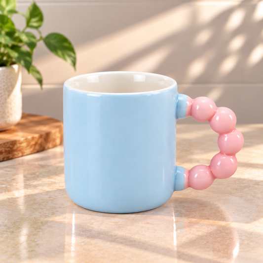 Colourful Ceramic Coffee Mug with Beaded Handle – Cute Tea & Coffee Cup