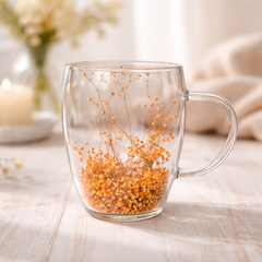 Flower Double Wall Glass Mug – Copper Floral Aesthetic Cup - Habitt