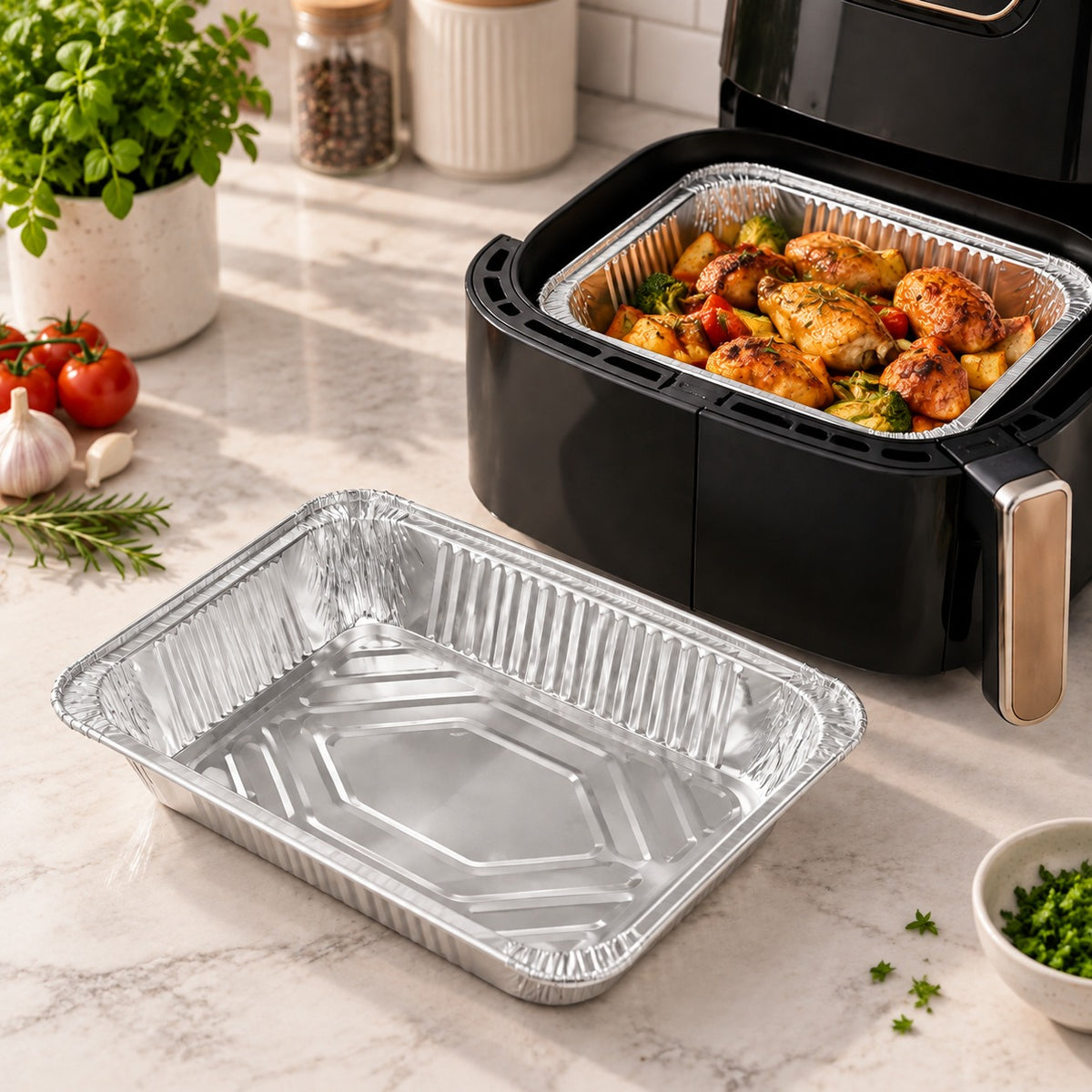 6 Pcs Aluminium Foil Tray Set 22 Cm | Disposable Baking Trays