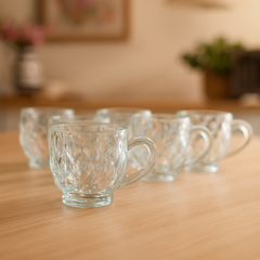 Clear Textured Glass Cup Set – 217ml (6 Pieces) - Habitt