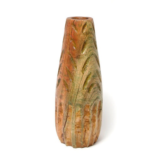 Handcrafted Textured Wooden Shapes Vase – Rustic Boho Decorative Vase (Small/Large) - Habitt