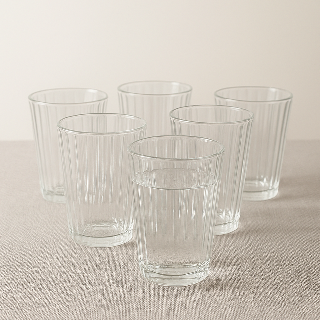 Ribbed Heavy-Base Tumbler Glass Set 315 ml – Clear Everyday Drinkware (6 Pcs) - Habitt