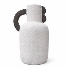 Handcrafted Round Vase (Large) – Textured Ceramic Decorative Vase with Handle (9 Inch Depth) - Habitt