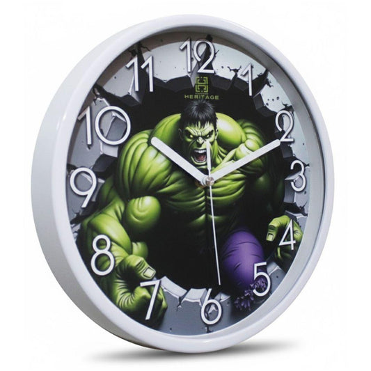Heritage Pastel Wall Clock 12 Inch – Superhero Action Design with Bold Numerals & Kids Room Style (Plastic) - Habitt