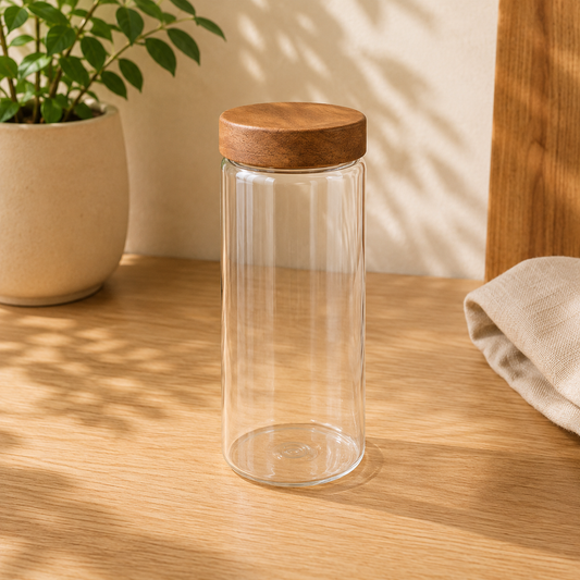 800MLTransparent Storage Jar with Wooden Cap | Kitchen Storage Container