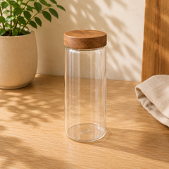 800MLTransparent Storage Jar with Wooden Cap | Kitchen Storage Container