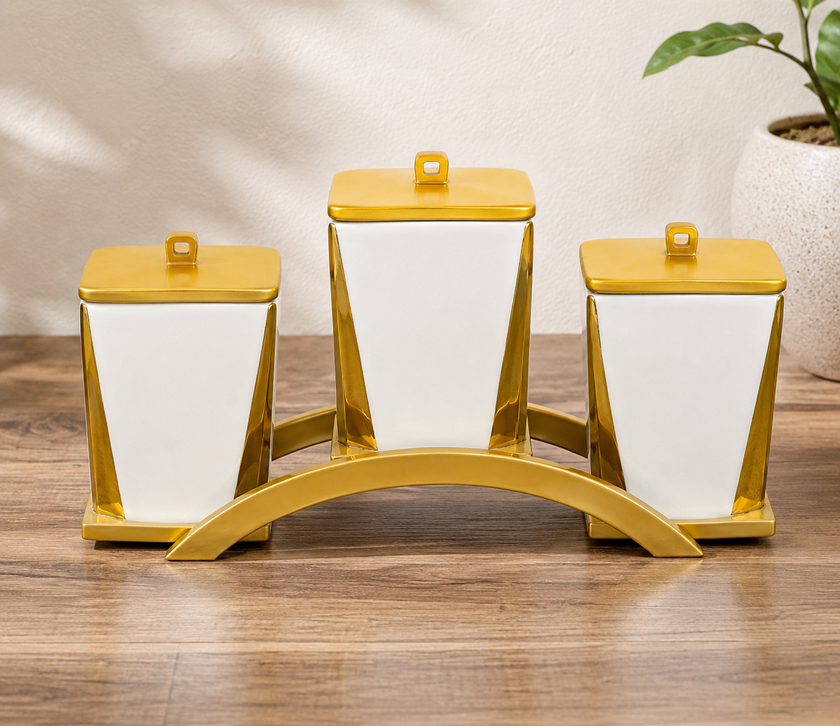 3Pcs Canister Set-Wood Lid & Stand