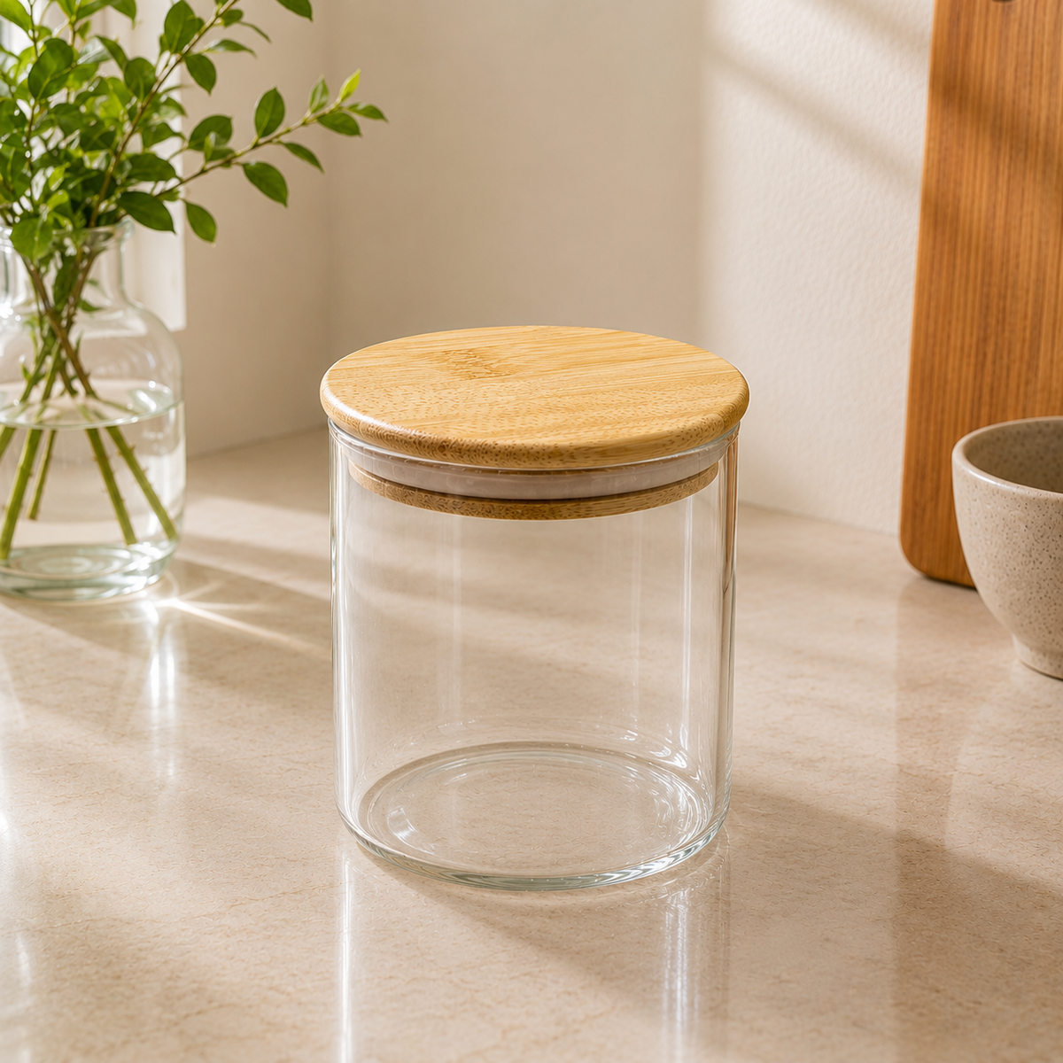 685ML Transparent Storage Jar with Wooden Cap | Kitchen Storage Container
