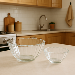 Clear Fluted-Rim Pressed-Glass 7-Piece Fruit Bowl Set – Elegant Classic Serveware - Habitt