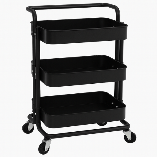 3-Tier Modern Storage Trolley with Wheels – Multi-Purpose Rolling Utility Cart in White &amp; Black | Metal Organizer Rack for Kitchen, Bathroom, Office &amp; Salon - Habitt