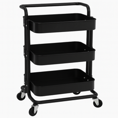3-Tier Modern Storage Trolley with Wheels – Multi-Purpose Rolling Utility Cart in White &amp; Black | Metal Organizer Rack for Kitchen, Bathroom, Office &amp; Salon - Habitt