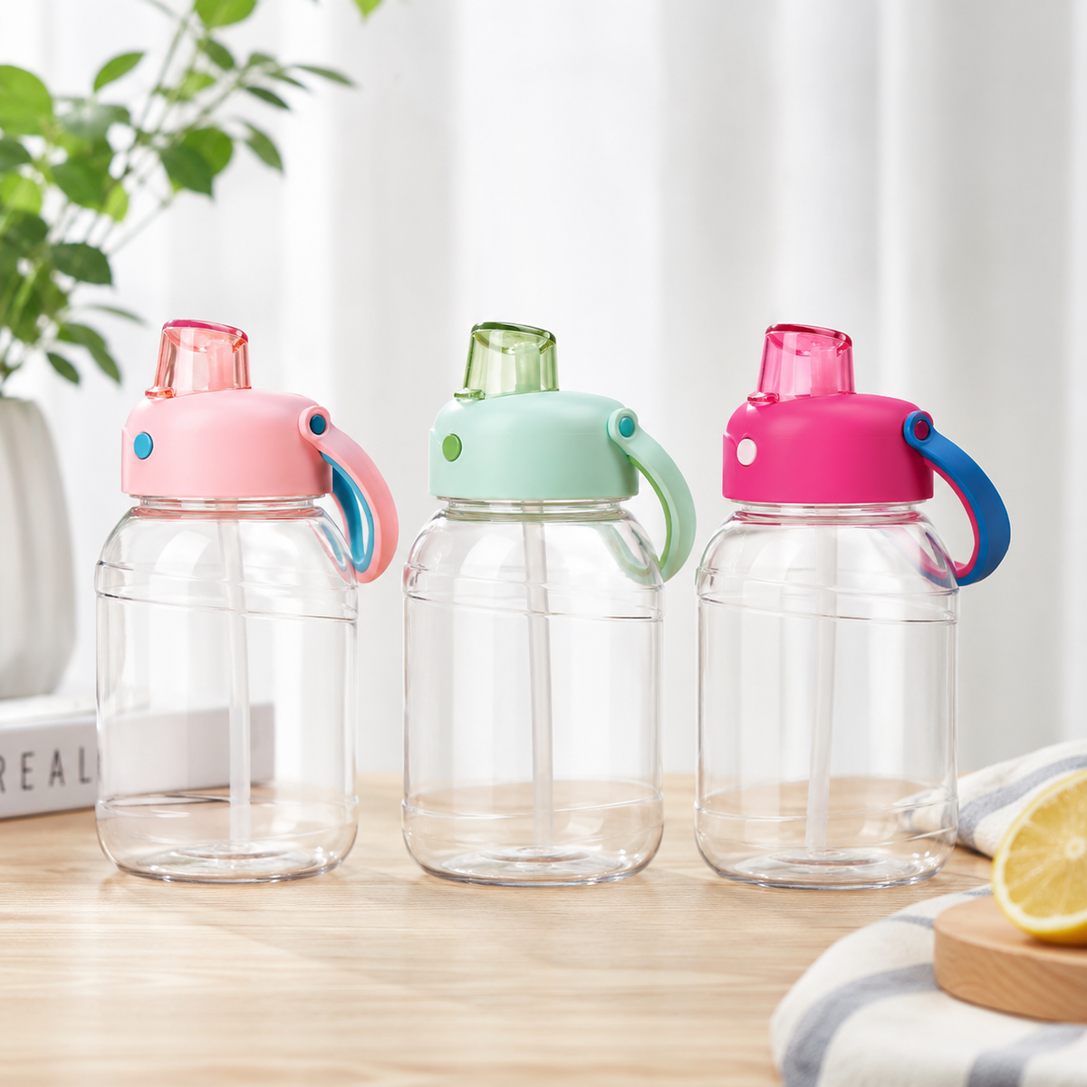 Assorted Kid Sippers Color Handle Plastic Bottle - 1200 and 750 ML