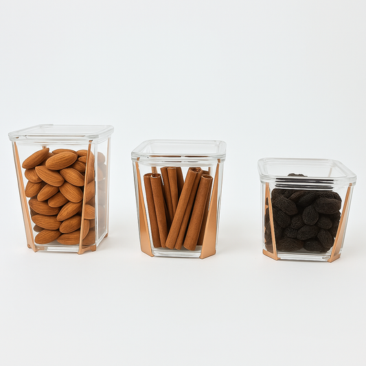 1Pc Acrylic Jar – Small, Medium & Large | Transparent Storage Container with Rose Gold Design - Habitt