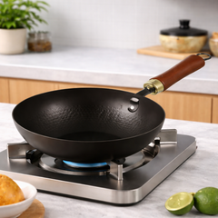 Steel Wok Pan with Wooden Handle  20 cm | 24 cm | 28 cm - Habitt
