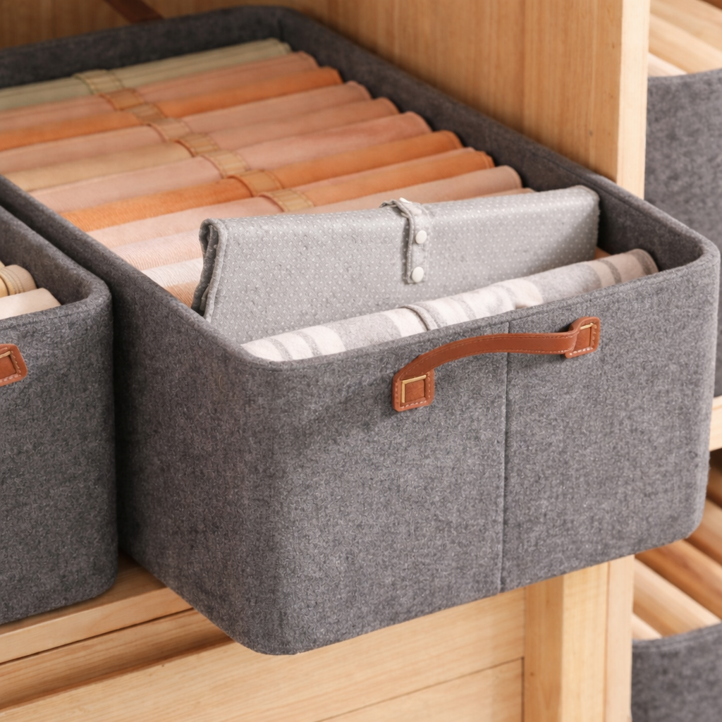 Cloth Organizer Foldable Fabric Storage Box with Handle - Habitt