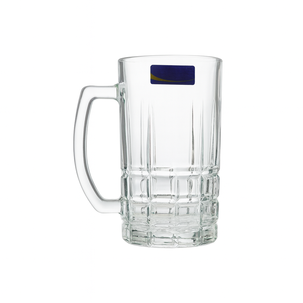 Premium Textured Clear Glass Juice Mug 400 ml with Handle – Set of 6 | Durable Drinkware for Home & Café - Habitt