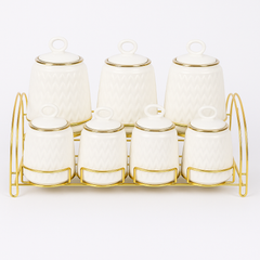 7 Pcs Canister Set with Ceramic Lid 2946 – White Textured Kitchen Storage Jars - Habitt