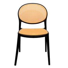 Cane Charm Armless Chair – Plastic Frame with Woven Cane‑Style Seat & Back (Black) - Habitt