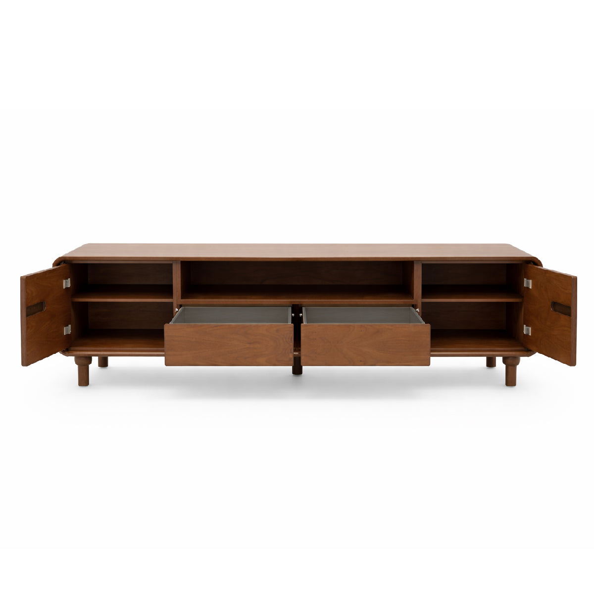 Nysa Solid Wood TV Unit – Modern Low Profile Entertainment Console with Storage Drawers & Open Shelving - Habitt