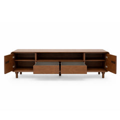 Nysa Solid Wood TV Unit – Modern Low Profile Entertainment Console with Storage Drawers & Open Shelving - Habitt