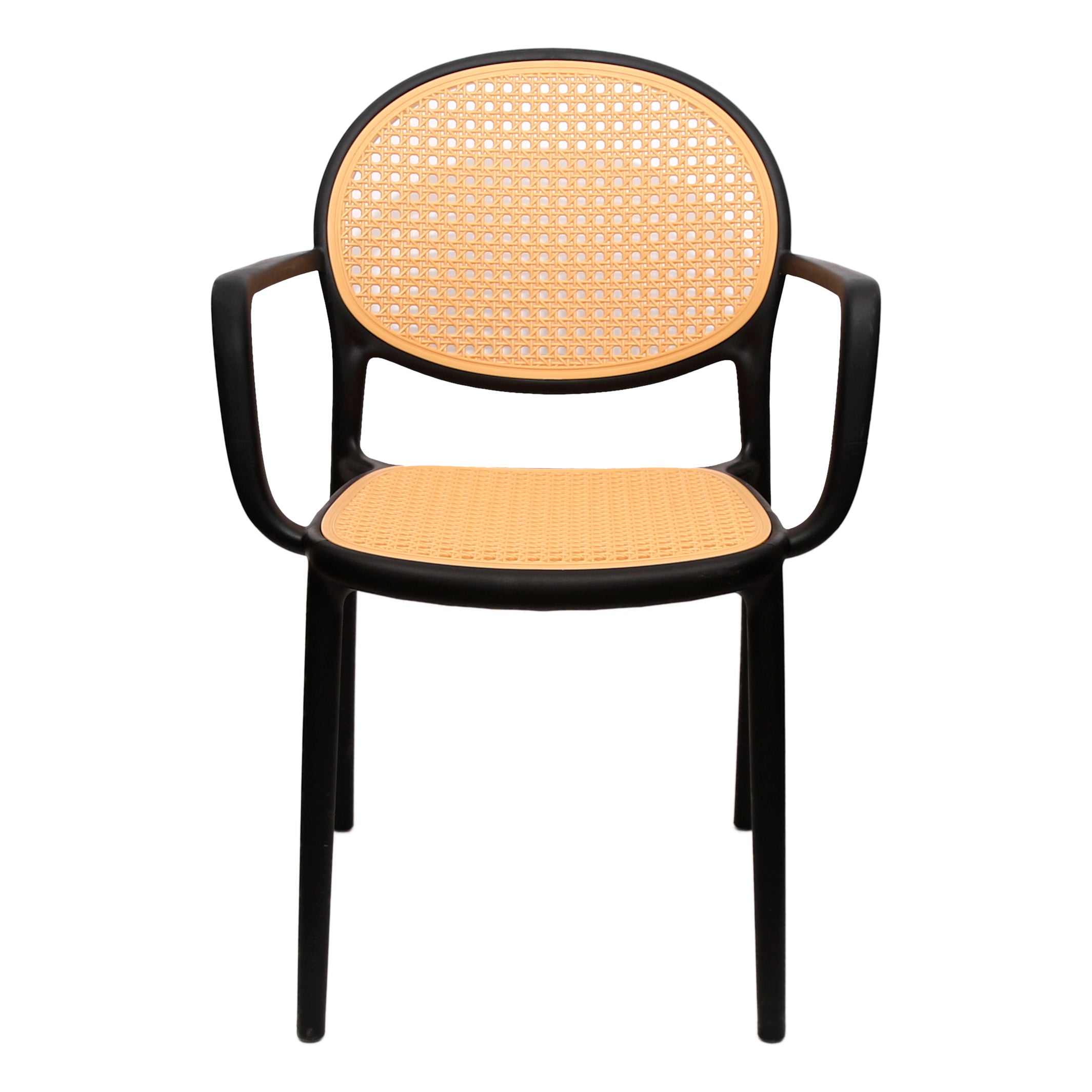 Cane Charm Armchair – Plastic Frame with Woven Cane‑Style Seat & Back (Black, White, Green) - Habitt