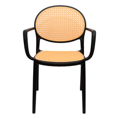Cane Charm Armchair – Plastic Frame with Woven Cane‑Style Seat & Back (Black, White, Green) - Habitt