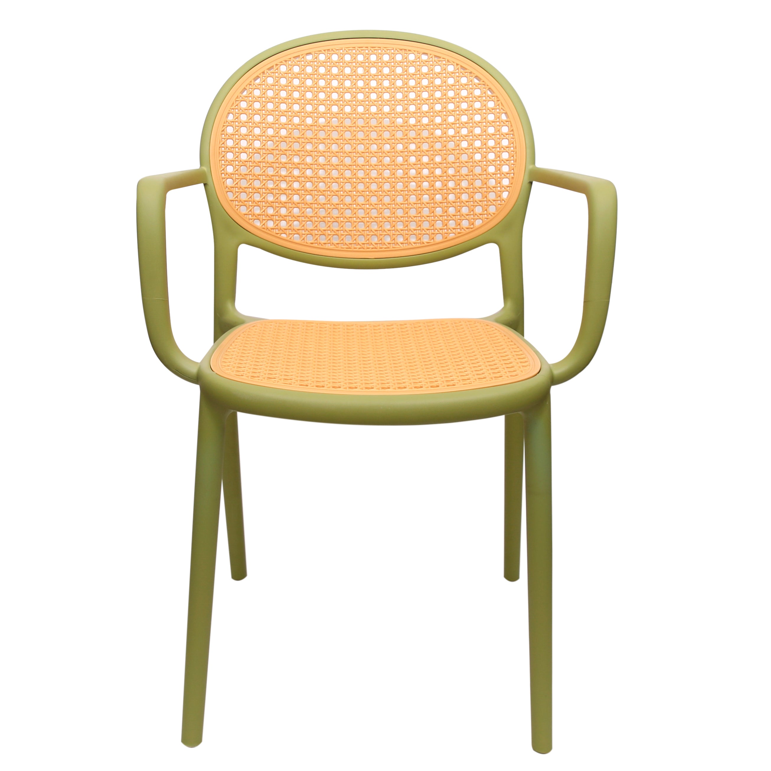 Cane Charm Armchair – Plastic Frame with Woven Cane‑Style Seat & Back (Black, White, Green) - Habitt