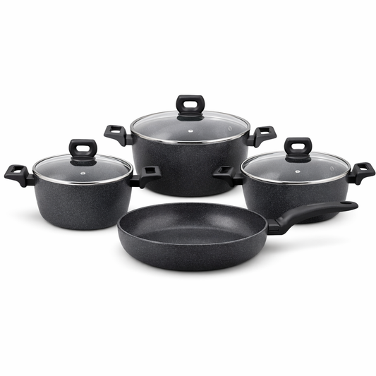 Nora Ceramic 7-Piece Cookware Set – Premium Granite Nonstick Pots & Frypan with Glass Lids - Habitt