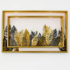 2-Piece Decorative Serving Tray Set | Gold Frame Rectangular Trays with Botanical Design & Handles - Habitt