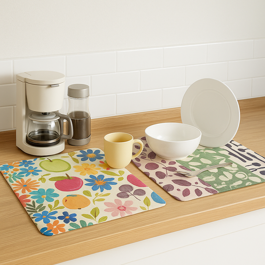1Pc Absorbent Dish Drying Mat (assorted) – 38x50 cm Kitchen Counter Mat for Utensils, Cups &amp; Dishes | Quick-Dry Microfiber Mat with Colorful Prints - Habitt