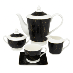 Luxury 15 Pcs Solecasa Coffee Set 746 – Black Marble Porcelain Tea & Coffee Service - Habitt