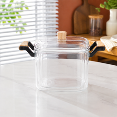 Glass Cooking Pot with Wooden Handles | Glass Cooking Pot