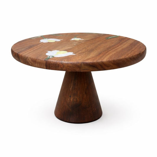 Heritage Bloom Cake Stand – 11 Inch Round | Handcrafted Wooden Dessert Stand - Habitt
