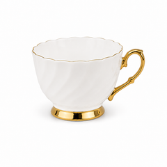 Golden Handle Porcelain Cup & Saucer Set – White & Gold Tea Set