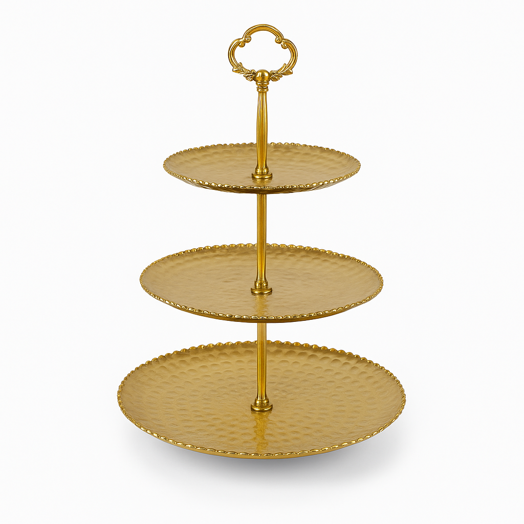 Dotted 3 Tier Stand – Gold Metal Dessert & Snack Server - Habitt