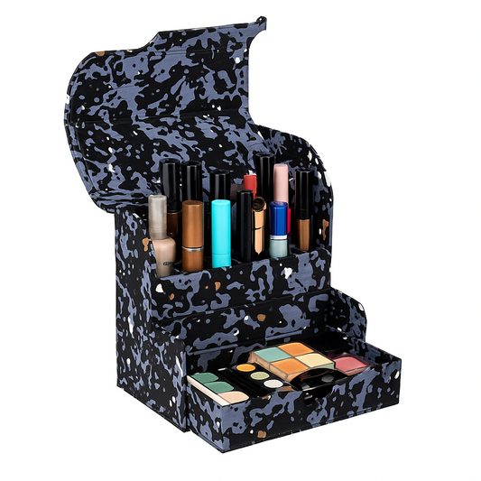 Black Camo Beauty Organizer – Multi-Slot Makeup Holder with Drawer - Habitt