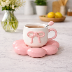 Ceramic Flower Saucer & Bowl Cup Set – Elegant Tea & Dessert Set (Yellow / Red / Pink) - Habitt