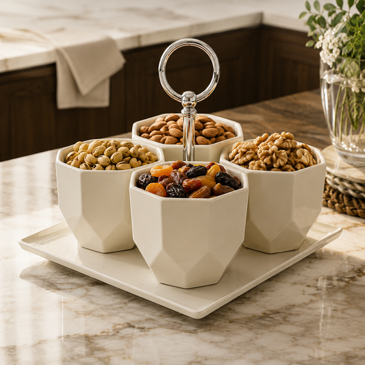 4 Pcs Sauce Set with Tray – Ceramic Condiment & Dip Bowls