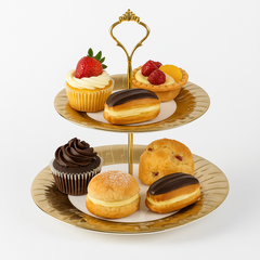 2 Tier Pastry Stand – White &amp; Gold Ceramic Dessert Stand - Habitt