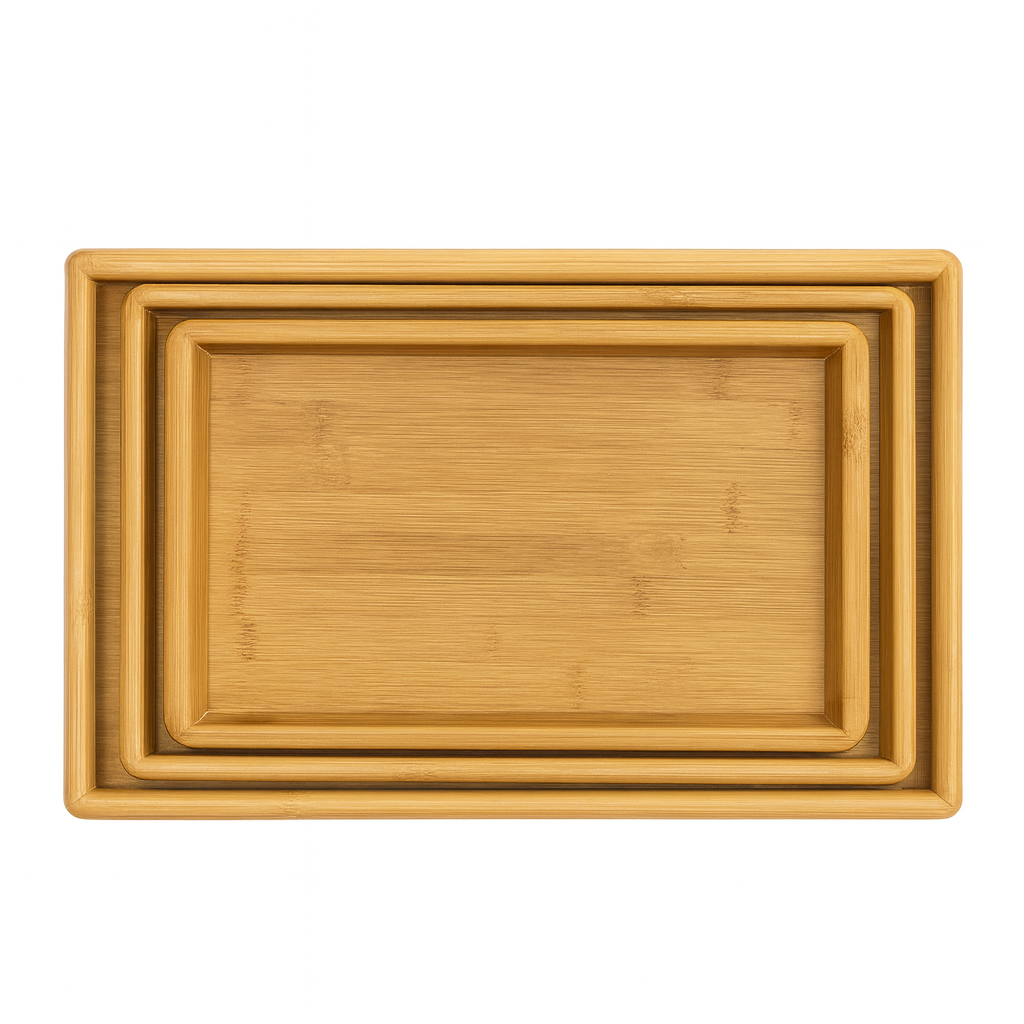 Set of 3 Wooden Serving Trays with Handles – Nested Rectangular Kitchen & Dining Trays - Habitt