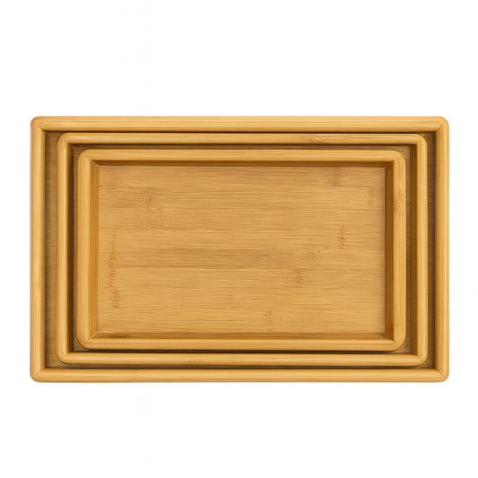 Set of 3 Wooden Serving Trays with Handles – Nested Rectangular Kitchen & Dining Trays - Habitt