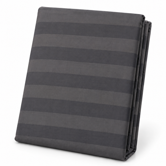 Charcoal Grey Stripe Double Bed Sheet 96x102 Inches | Premium ST Dyed Bedsheet